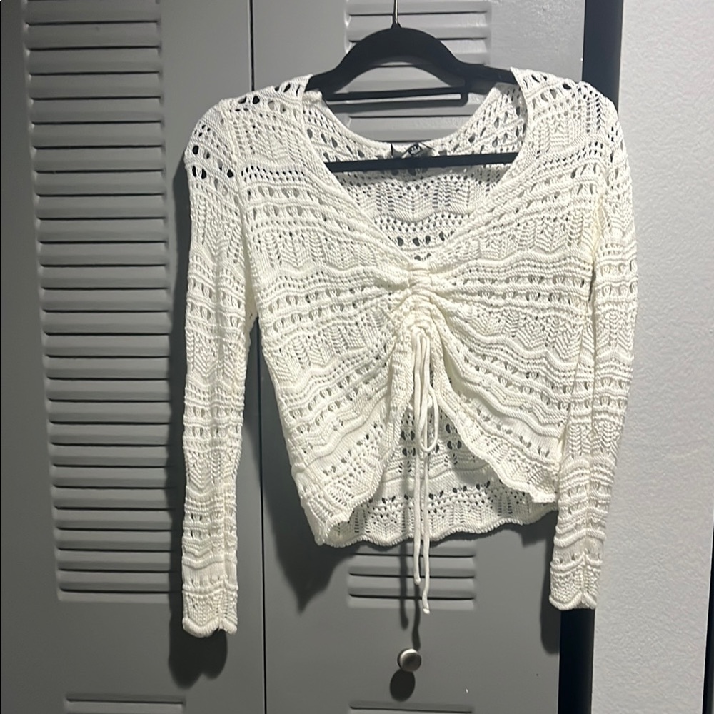 Lulu's Cream Crochet Drawstring Blouse